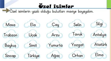 1 sınıf türkçe özel isimler etkinlikleri
